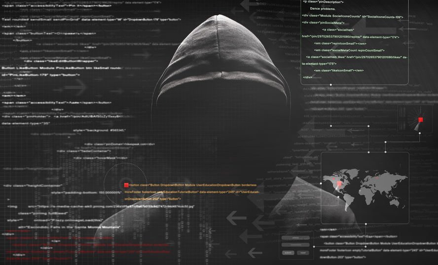 Image of a hacker with code overlayed